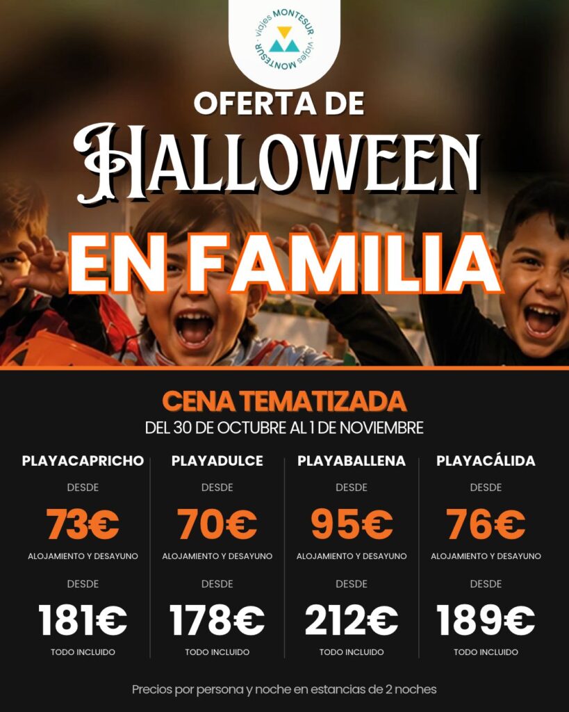 ¡Celebra Halloween en familia en primera línea de playa con cena tematizada y actividades de terror desde 70€!